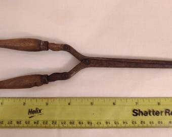Vintage/Antique Hair Curling Iron - Folding Wood Handles - Original Patina