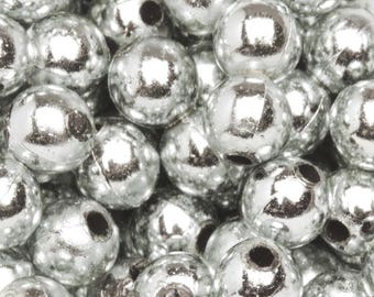 10 6mm - silver colored plastic beads