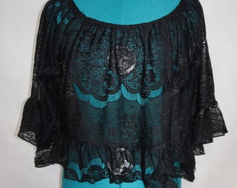 sheer black lace peasant top