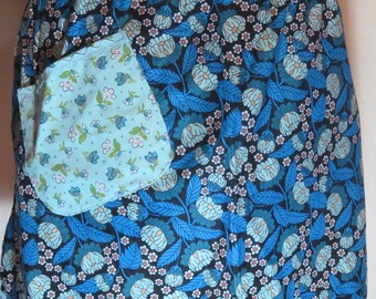 Royal Blue Floral Half Apron