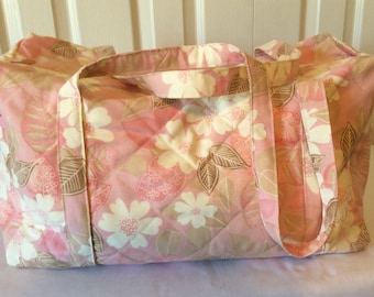 Quilted Pink Floral Weekender Travel Bag