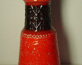 large vtg 60s/70s orange and black Jasba pottery vase