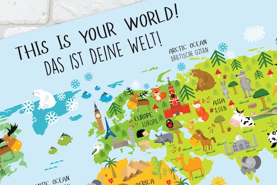 world map german baby gifts german poster world map wall art germany german gifts baby shower gift nursery decor kids gift