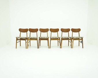 309-068 6 Oak & Teak Dining Chairs Danish Mid Century Modern