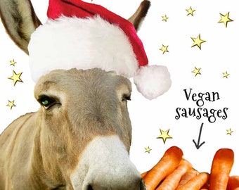 Seasonal Veggies - Vegan sausages - Vegan Christmas Card - free UK postage