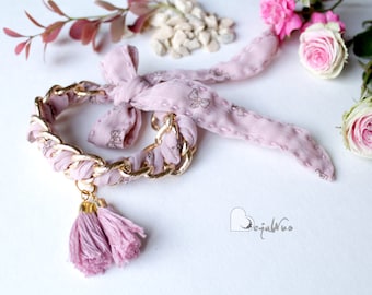 Pink bracelet Fabric bracelet Woven Chain Bracelet Friendship Bracelet Tassel bracelet Fabric jewelry Textile bracelet Gift for her