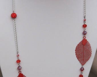 Leaves and Red bow tie necklace