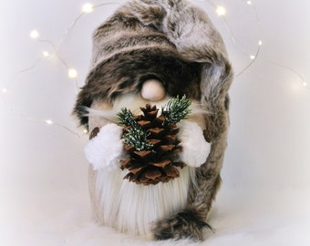 Brown Fur Woodland Nordic Gnome, Tomte, Nisse, Gnome, Scandinavian Gnome, Hemlock