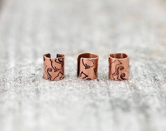 Copper ear cuff // stamped cat pattern // non-pierced // READY TO SHIP