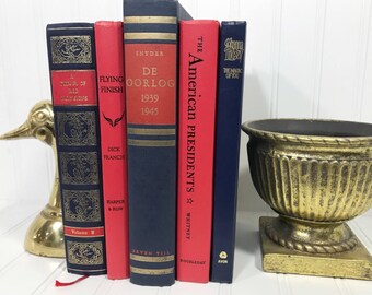 Navy Blue and Red Decorative Book Set