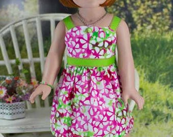 SUNDRESS Dress in Pink and Lime Green with Belt JEWELRY and SANDALS Option for American Girl or 18 inch Doll