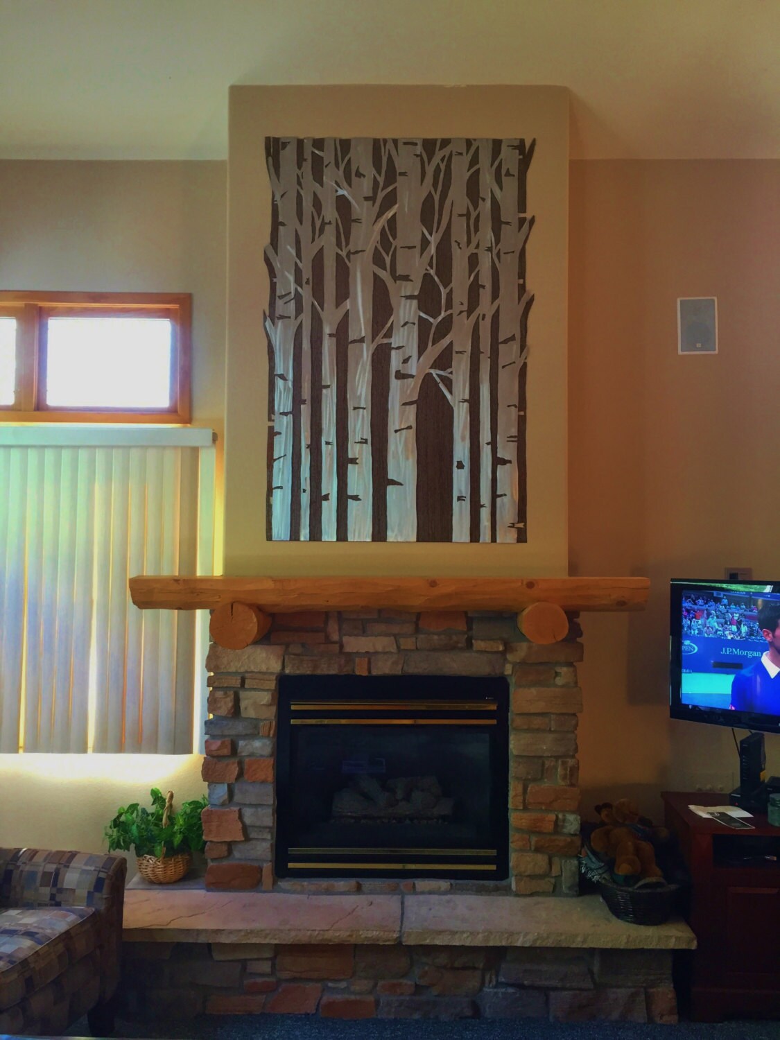 Extra Large wall art, aspen trees, metal wall art, above fireplace