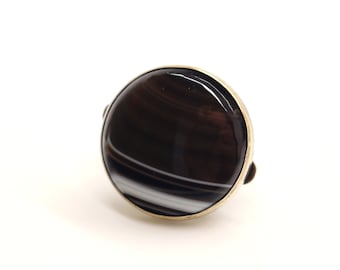 Victorian LARGE Brown Banded Agate Bachelor Shirt Stud or Button Antique ca 1890s