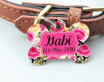 Personalized Pet ID Tag - Personalized Pet Tag - Custom Pet ID Tag - Floral Dog Name Tag - Dog ID Tag - Dog Collar Name Tag