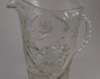 Vintage Pitcher, Heavy Clear Pressed Glass Pitcher