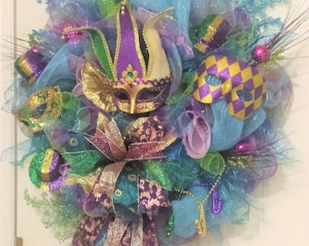Mardi Gras Wreath, New Orleans Wreath, Mask Wreath, Mardi Gras Decor, Door Wreath, door Decor