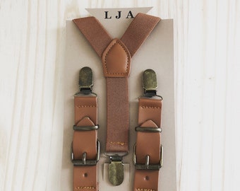 Groomsmen Brown Leather Suspenders Men Wedding Ring Bearer Outfit Rustic Wedding Men’s Suspenders Boys Suspenders Brown Suspenders