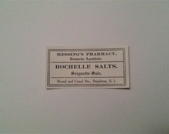 Pharmacy Label - Rochelle Salts Label, Vintage Salt Label, Vintage Pharmacy Label for Bottles, Rochelle Salts, Labels, Vintage Labels