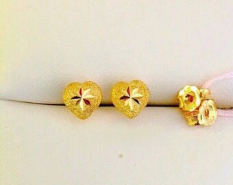 Solid 22k gold 916 gold sandy heart earrings earstuds
