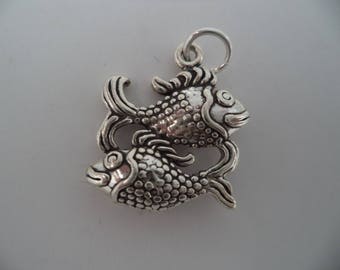 STERLING SILVER 3D Pisces Horoscope Charm for Charm Bracelet