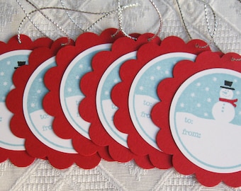 Red and Blue Snowman Gift Tags // Holiday gift Tags // Christmas Gift Tags (set of 6)