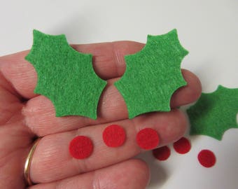 50 Piece Set-THICK-STIFF FELT Holly and Berries Die Cuts-Christmas Die Cuts