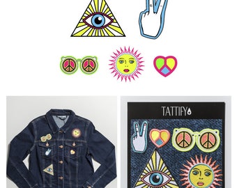 Ride High Trippy Hippie Embroidered Iron On Sticker Patch Set Spaced Out Collection