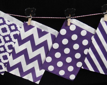 Purple CHEVRON Favor Bags, Candy Buffet Bags, Candy Bags, Paper Bags, Birthday Parties, Packaging, Baking Supply, Wedding - Qty 12