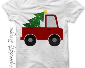 Christmas Outfit Iron on Transfer - Iron on Truck Shirt / Christmas Tree Truck T-Shirt / Holiday Kids Clothing / Boys Christmas Shirt 481