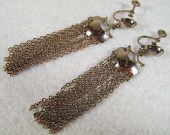 Vintage 70's Silver Chain Screw Back Earrings