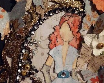Large mixed media tag, altered tag, artist tag