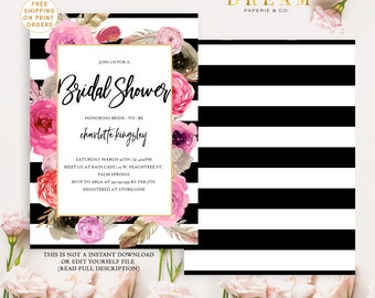 Kate bridal shower invitation, Kate invitation, Floral Spade bridal shower invitation, Kate bridal shower invitation, Spade invitation