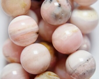 Genuine Peruvian Pink Opal Beads - Round 10 mm Gemstone Beads - Full Strand 16", 39 beads, A Quality