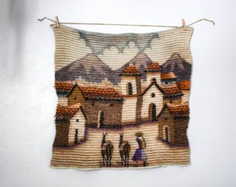 Vintage Peruvian Hand Woven Wool Wall Hanging | Llama | Tapestry | Wall Hanging | Bohemian | Peru | Peruvian | Bedroom | Woven | Village