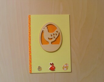 Green / yellow hen card for Easter or other occasion