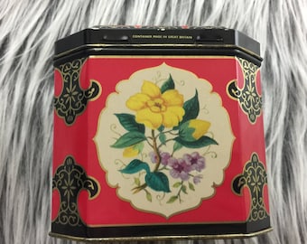 Small Floral Tin Storage Container // Floral Tin Box // Vintage Tin Box // Floral Home Decor