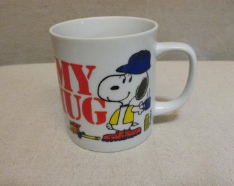Vintage 1970's-80's Porcelain Snoopy As A Construction Boss With Woodstock My Mug Coffee Cup