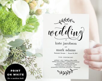 Wedding Program Fan or Flat Double-Sided Program Templates - Printable Wedding Program Instant Download - Rustic Elegance #REC