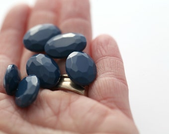 Vintage Lucite Stones Opaque Deep Blue Oval Gem 18mm (6)