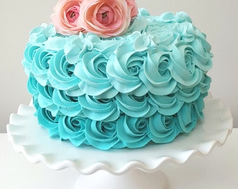Fake Rosette Cake Ombre Cake Turquoise, Robin Egg Icing. Approx. 8.25"w x 4.75"h Smash Cake Prop First Birthday.