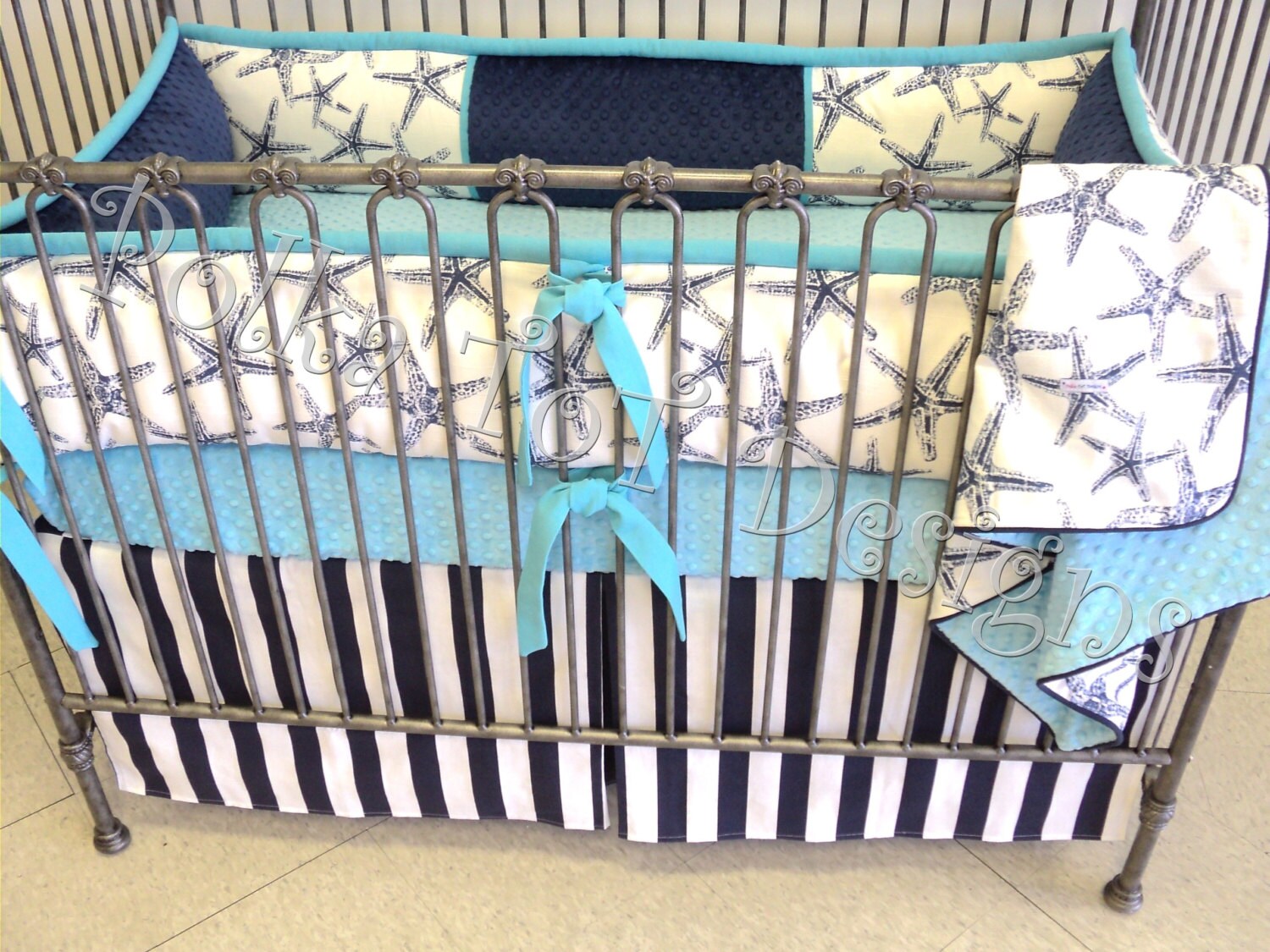 Starfish Beach Crib Bedding Navy & Aqua