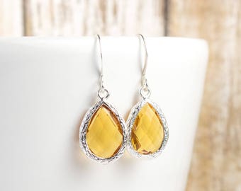 November Birthstone Topaz Silver Teardrop Earrings, Topaz Silver Earrings, November Birthstone Earrings, Bridesmaid Earrings