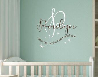 Girl Name Wall Decal - Monogram Name Decal - Removable Vinyl Wall Decal