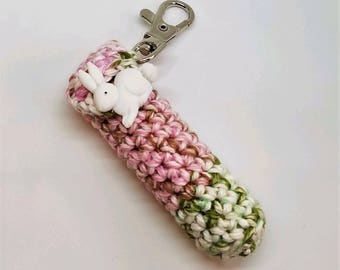 Bunny Lip Balm Holder - Pink and Green Chapstick Case - Spring Lip Balm Cozy Keyring - Gifts for her - Party Favor - Stocking Stuffers