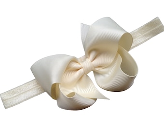 Ivory baby headband - ivory bow headband, ivory newborn headband, baby headband, bow headband, baby bow headband, baby girl headband