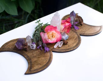 Goddess Moon Shrine - 16" Triple Moon Altar Board - Baltic Birch Wood Crystal Board - Maiden Mother Crone - Gift for Daughter