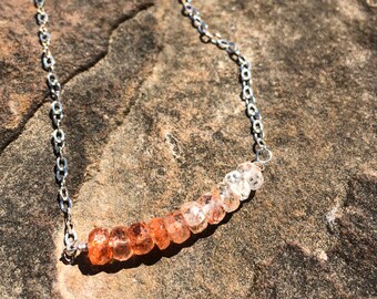 Faceted sunstone gemstone necklace on sterling silver, 16"