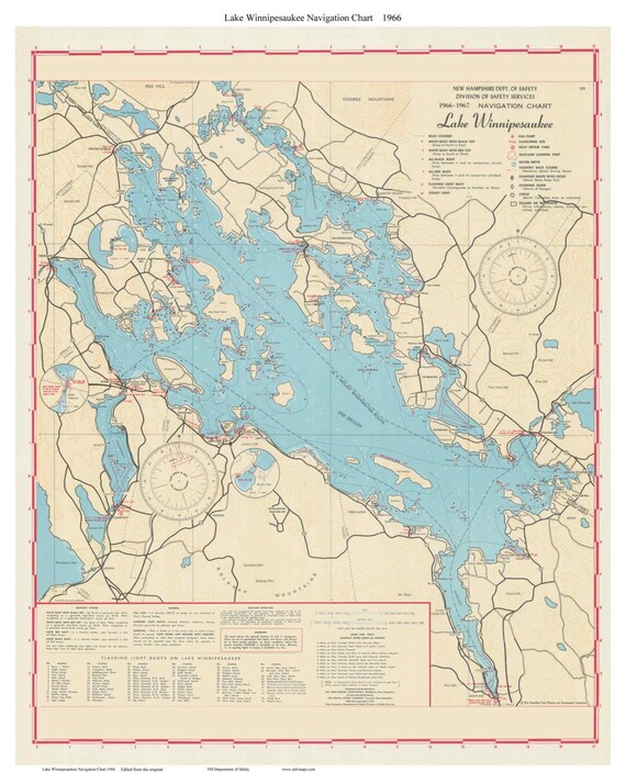 Lake Winnipesaukee 1966-67 Navigation Map Islands Coves