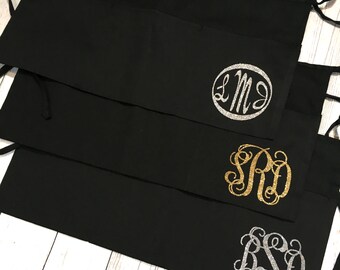 Glitter Monogrammed Waitress Waist Apron with Pockets