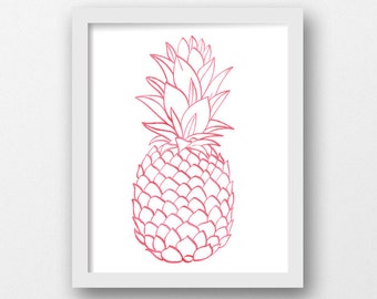 Pineapple Nursery Art, Watercolor Pineapple, Nursery Prints, Red Pineapple, Baby Gift, Baby Shower, Nursery Decor, Tropical Wall Art (1014a)